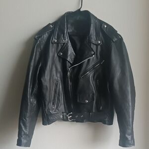 Men's Black Leather Moto Bomber Jacket
